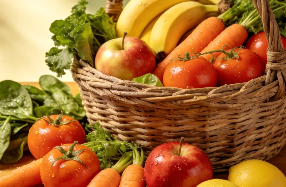 Woven basket of fresh produce