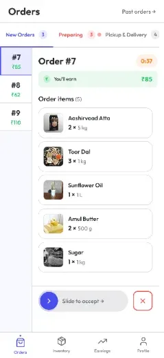 Radyus merchant app screen