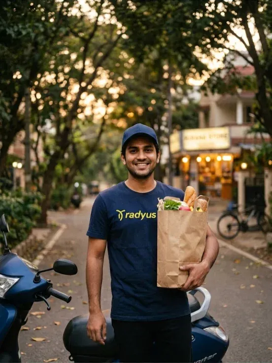 Radyus Superhero with a delivery bag